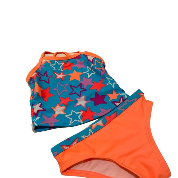 Wonder Nation Girls 12M Orange & Blue Two Piece Bathing Suit - Picture 6 of 10